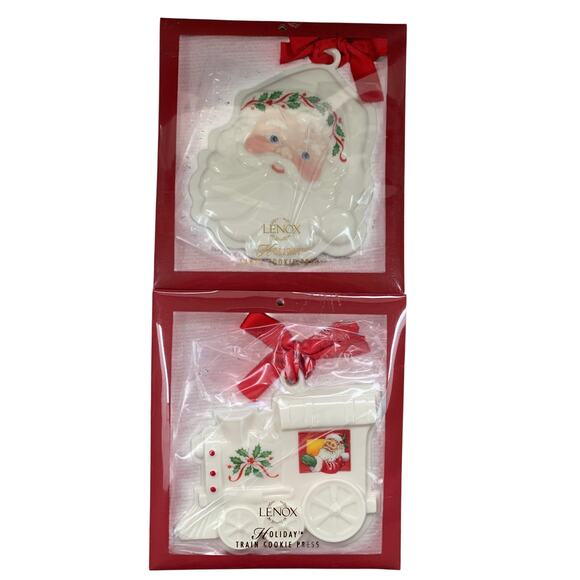2 Lenox Holiday Cookie Press / Ornaments ~ Santa and Train ~ With 
Cookie Recipe - Picture 1 of 5